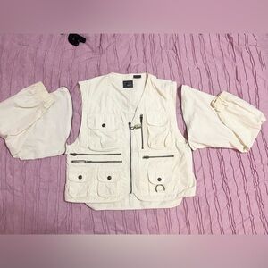 Vintage Liz Wear White Convertible Rain Jacket Wind Breaker Vest Size Medium